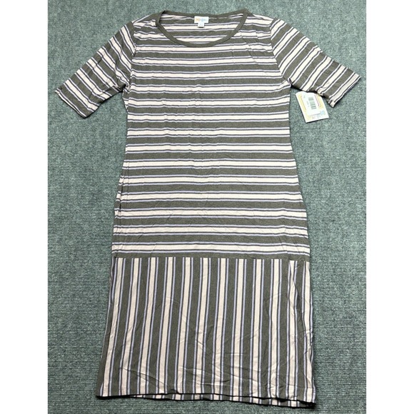 LulaRoe Julia Dress Womens L Multicolor Striped Round Neck Short Sleeve New - Picture 1 of 9